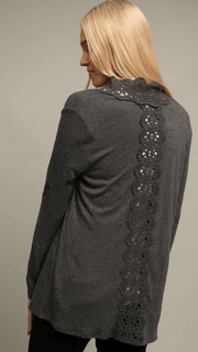 Scalloped Lace Insert Open Front Cardigan 108-1 - Robin Boutique-Boutique 