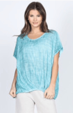 M.Rena Oil Washed Slubby Guaze Short Sleeve Top with Pleated Hem Detail - Robin Boutique-Boutique 