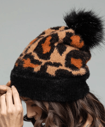 Knit Leopard Eyelash Beanie with Pom Pom 5087 - Robin Boutique-Boutique 