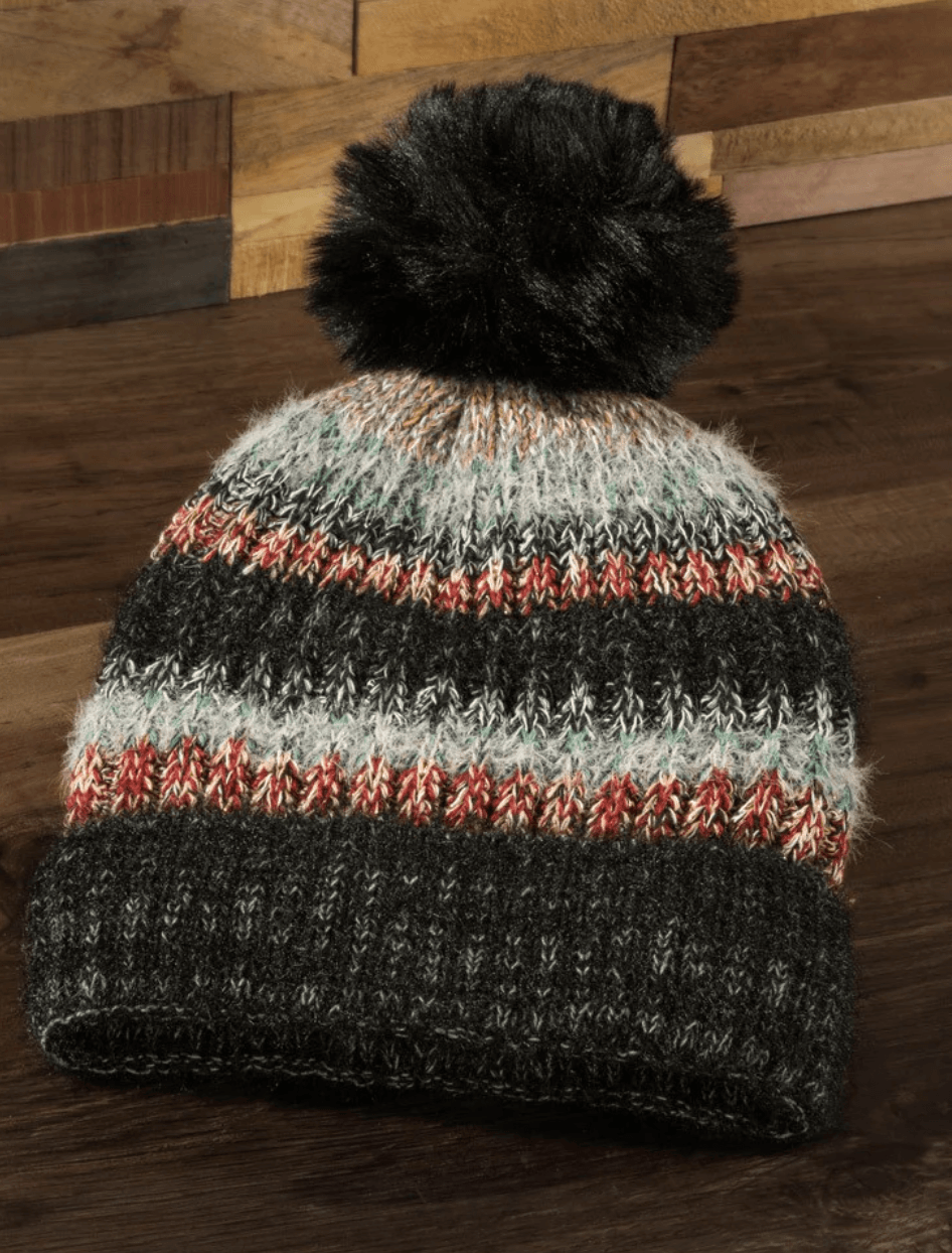 Metallic Striped Pom Pom Knit Hat 5117 - Robin Boutique-Boutique 
