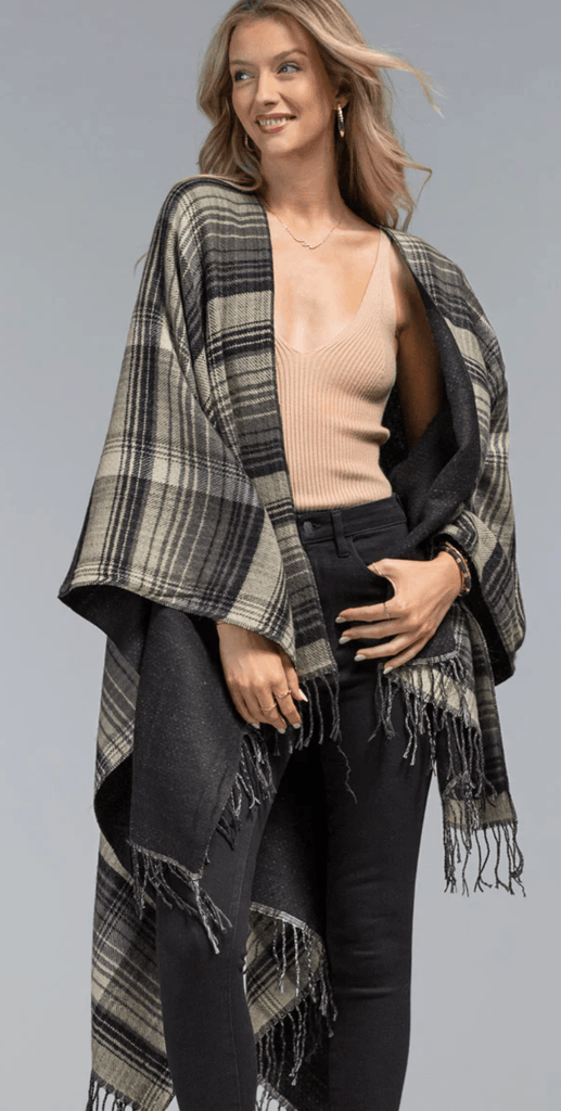 Ruggine Reversible Plaid Ruana 2188 - Robin Boutique-Boutique 