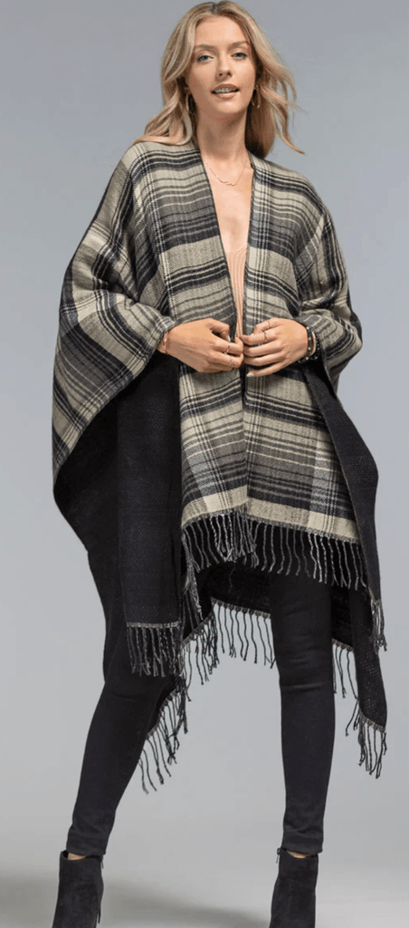 Ruggine Reversible Plaid Ruana 2188 - Robin Boutique-Boutique 