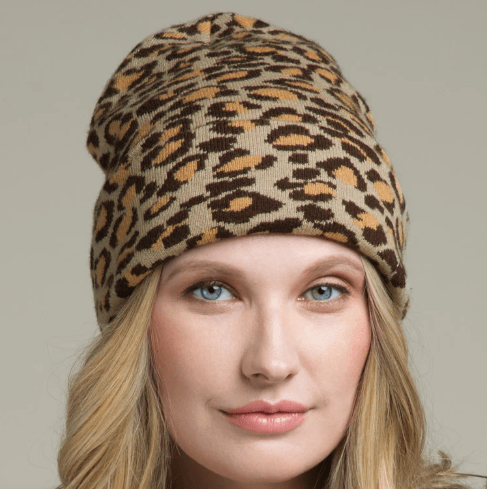 Leopard Print Knit Beanie Hat One Size 5022 - Robin Boutique-Boutique 