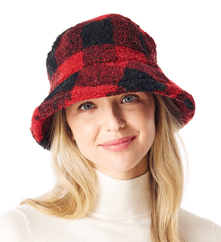 PLAID FAUX FUR BUCKET HAT-LOH210 - Robin Boutique-Boutique 