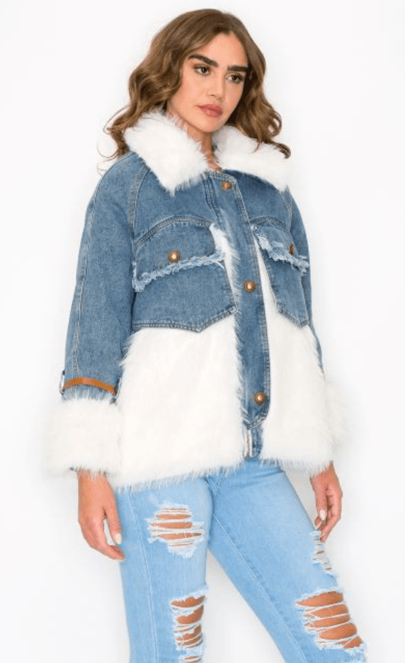 Ma Cherie Furry Denim Jacket MJK4197 - Robin Boutique-Boutique 