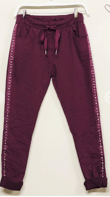 Italian Wine with Rhinestone Jogger Pants By Venti6 60580-Rhinestone-W22 - Robin Boutique-Boutique 