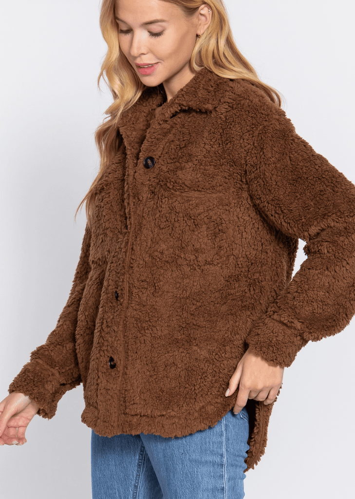 Basic Long Sleeve Button Down Patch Pocket Oversized Jacket - J13352 - Robin Boutique-Boutique 