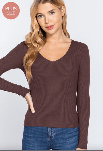 Fitted V-Neck Sweater by Active Basic SW71709 - Robin Boutique-Boutique 