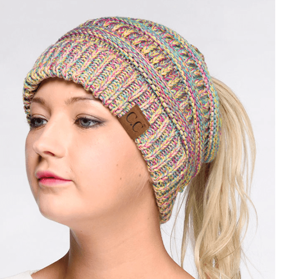 C.C FOUR TONE PONYTAIL BEANIE-MB-816A - Robin Boutique-Boutique 