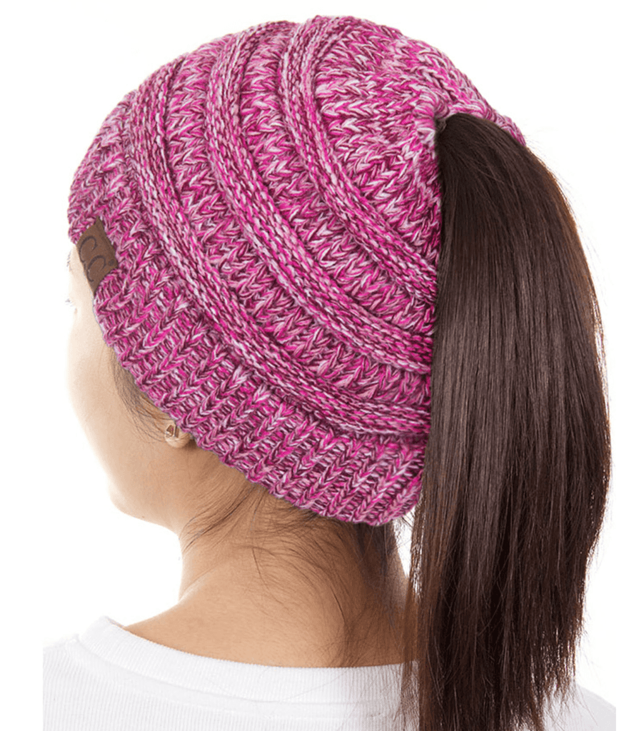 C.C FOUR TONE PONYTAIL BEANIE-MB-816A - Robin Boutique-Boutique 