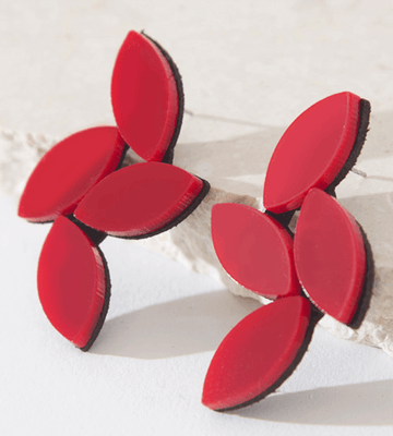 ISKN Kate Leaves Earrings Leather Med Red KT16 - Robin Boutique-Boutique 