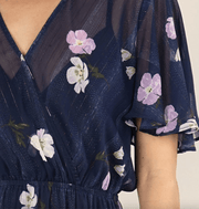 Navy Floral Print dress with ruffles LS 71717WL - Robin Boutique-Boutique 