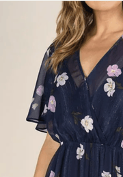 Navy Floral Print dress with ruffles LS 71717WL - Robin Boutique-Boutique 