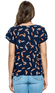 Yak Yeti Short Sleeve Dragonfly Print Blouse 22140 - Robin Boutique-Boutique 