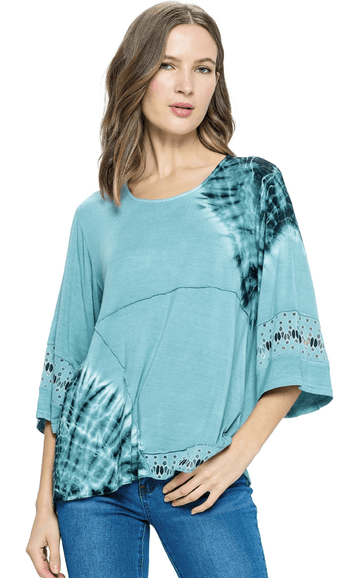 Yak Yeti Top Tie Dye Lace Detail 23154-GRY - Robin Boutique-Boutique 