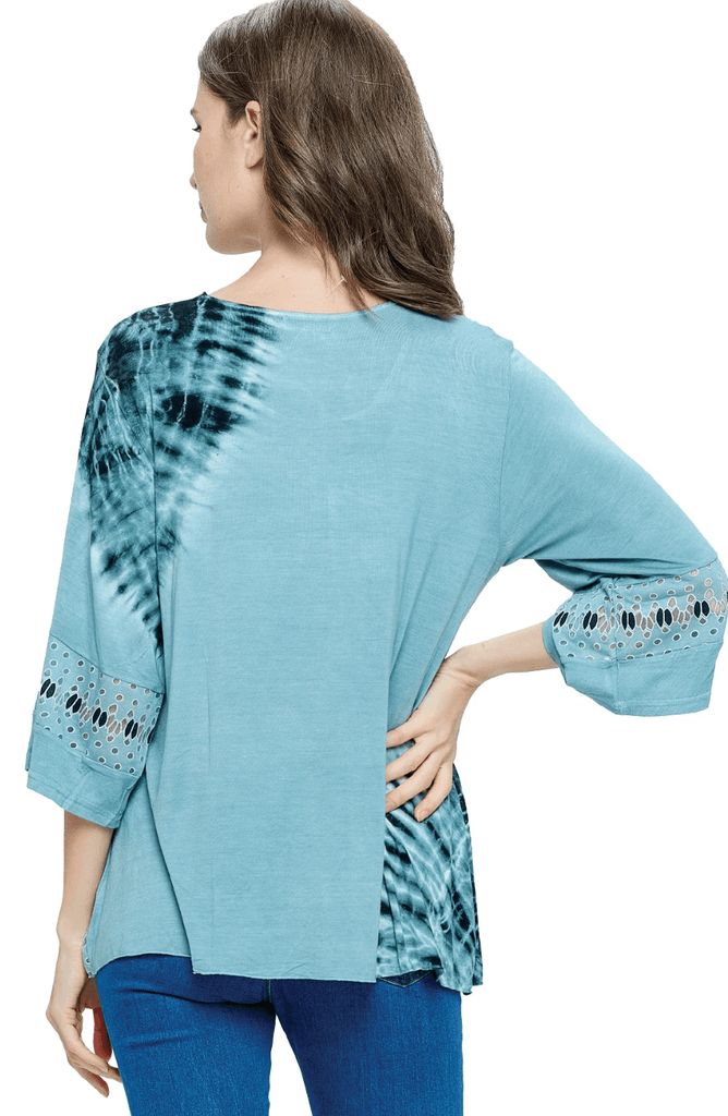 Yak Yeti Top Tie Dye Lace Detail 23154-GRY - Robin Boutique-Boutique 