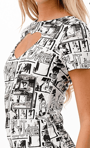 Lizette Blouse LC3568 Newsprint Black White - Robin Boutique-Boutique 