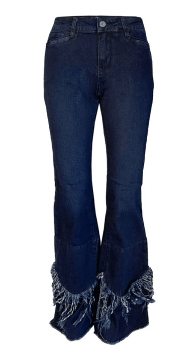 Ethyl Zipper BootCut Jeans with Frayed Overlays around ankles Z5022092 - Robin Boutique-Boutique 