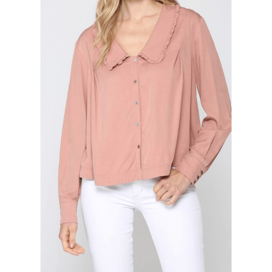 Long Sleeve Peach Collared Blouse - Robin Boutique-Boutique 