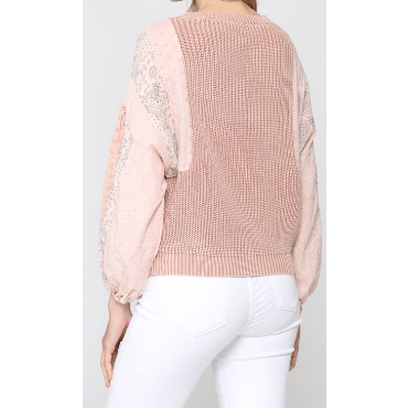 Long Sleeve Peach Sweater with Paisley, Cutwork and Embroidery - Robin Boutique-Boutique 