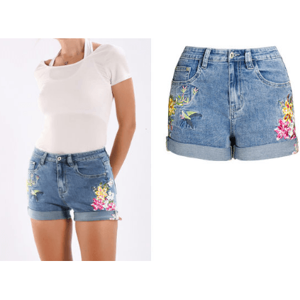 Floral Embroidered Denim Jean Shorts - Robin Boutique-Boutique 