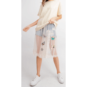Natural Mesh Skirt with Butterfly Appliques - Robin Boutique