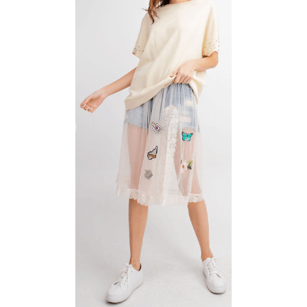 Natural Mesh Skirt with Butterfly Appliques - Robin Boutique