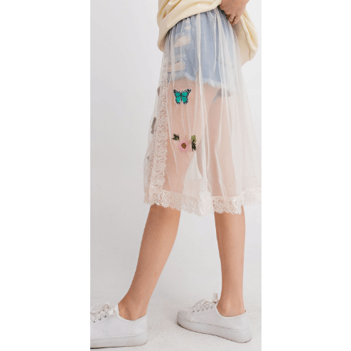 Natural Mesh Skirt with Butterfly Appliques - Robin Boutique