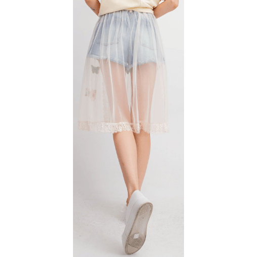 Natural Mesh Skirt with Butterfly Appliques - Robin Boutique