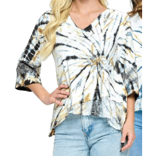 Tye-Dye Black Swirl Top with Burnout and Irregular Hem - Robin Boutique-Boutique 