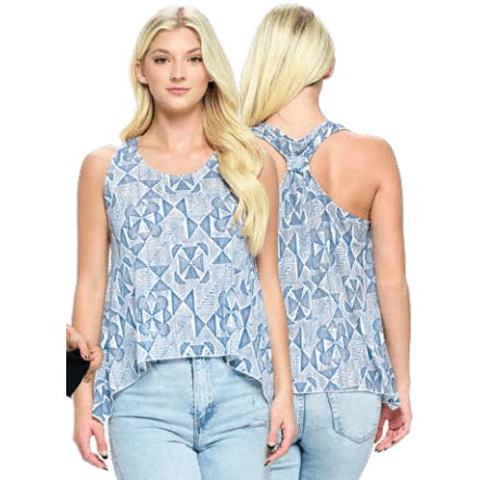 Sky Blue Geometric Pattern Tank Top - Robin Boutique-Boutique 