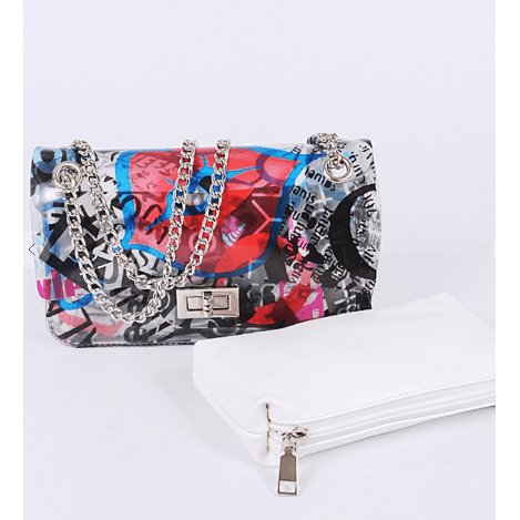 2 in 1 Clear Graffiti Crossbody Bag - Robin Boutique-Boutique 