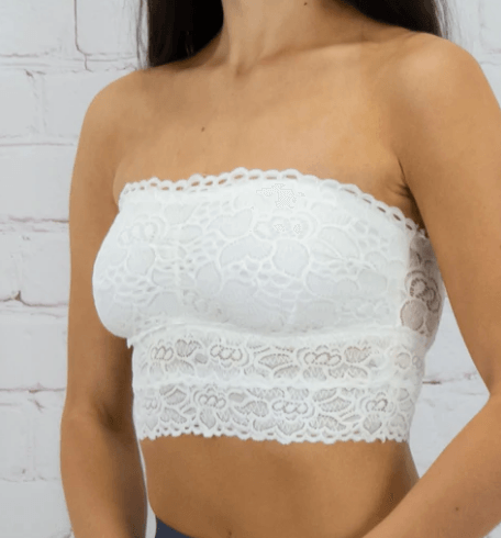 White Floral Strapless Lace Bandeau - Robin Boutique-Boutique 