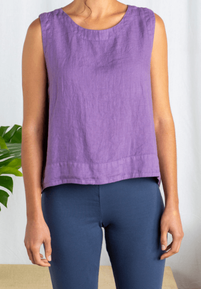 Sleeveless Linen Pleat Back Hi-Low Tank Top - Robin Boutique-Boutique 