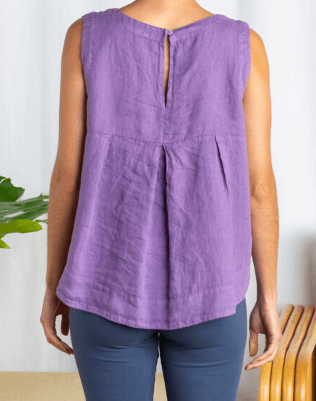 Sleeveless Linen Pleat Back Hi-Low Tank Top - Robin Boutique-Boutique 