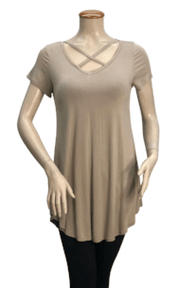 Criss-Cross Short Sleeve Tunic Top - Robin Boutique-Boutique 