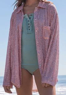 Long Sleeve Rose Pink Sequins POL Shirt - Robin Boutique-Boutique 