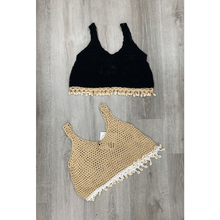 Dangling Sea-Shell Hem Crochet Crop Top - Robin Boutique-Boutique 