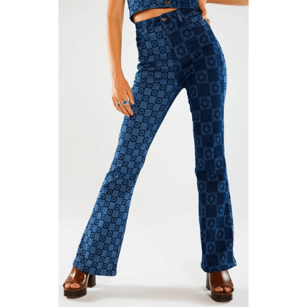 Flower Print Wide Leg Harlequin Jeans - Robin Boutique-Boutique 