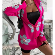 Long Sleeve Cardigan Happy Face Flower Sweater