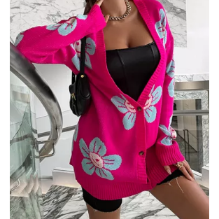 Long Sleeve Cardigan Happy Face Flower Sweater