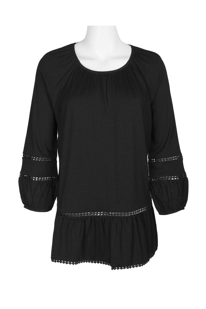 Cupio Solid Black Top with Embroidered Trim - Robin Boutique-Boutique 