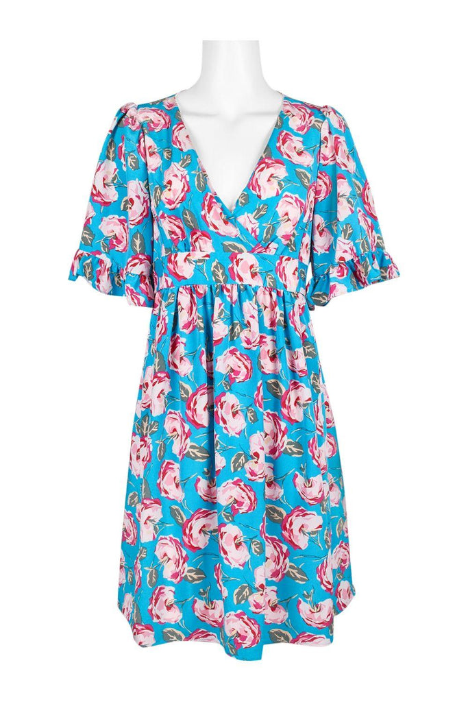 Betsey Johnson Tropical Blue Floral Short Sleeve Dress - Robin Boutique-Boutique 