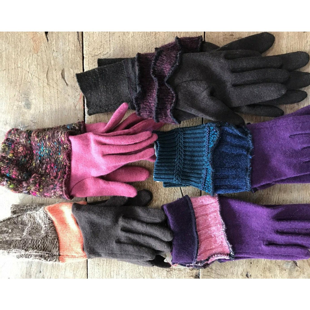 Recycled sweater full finger gloves. Toasty soft VELVET winter gloves stretch fit. Many colors or special order a color. - Robin Boutique-Boutique 