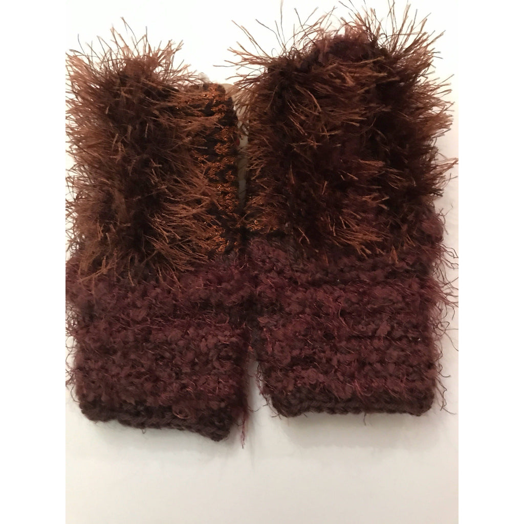 Vegan Hand knit text-ure fingerless gloves loaded with textures in browns tones - Robin Boutique-Boutique 