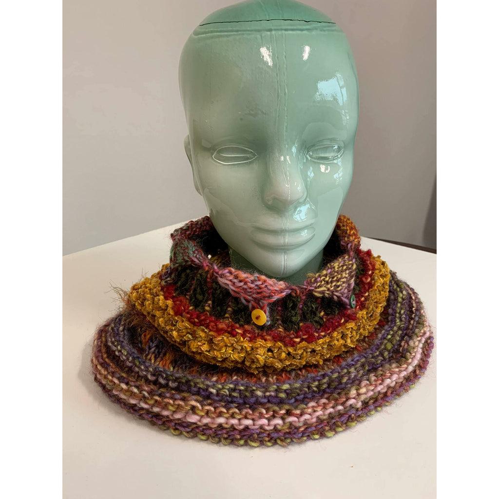 Hand knit soft infinity scarf shoulder wrap adornment with multiple stitch and color textures - Robin Boutique-Boutique    &.  Reloved Fabrics