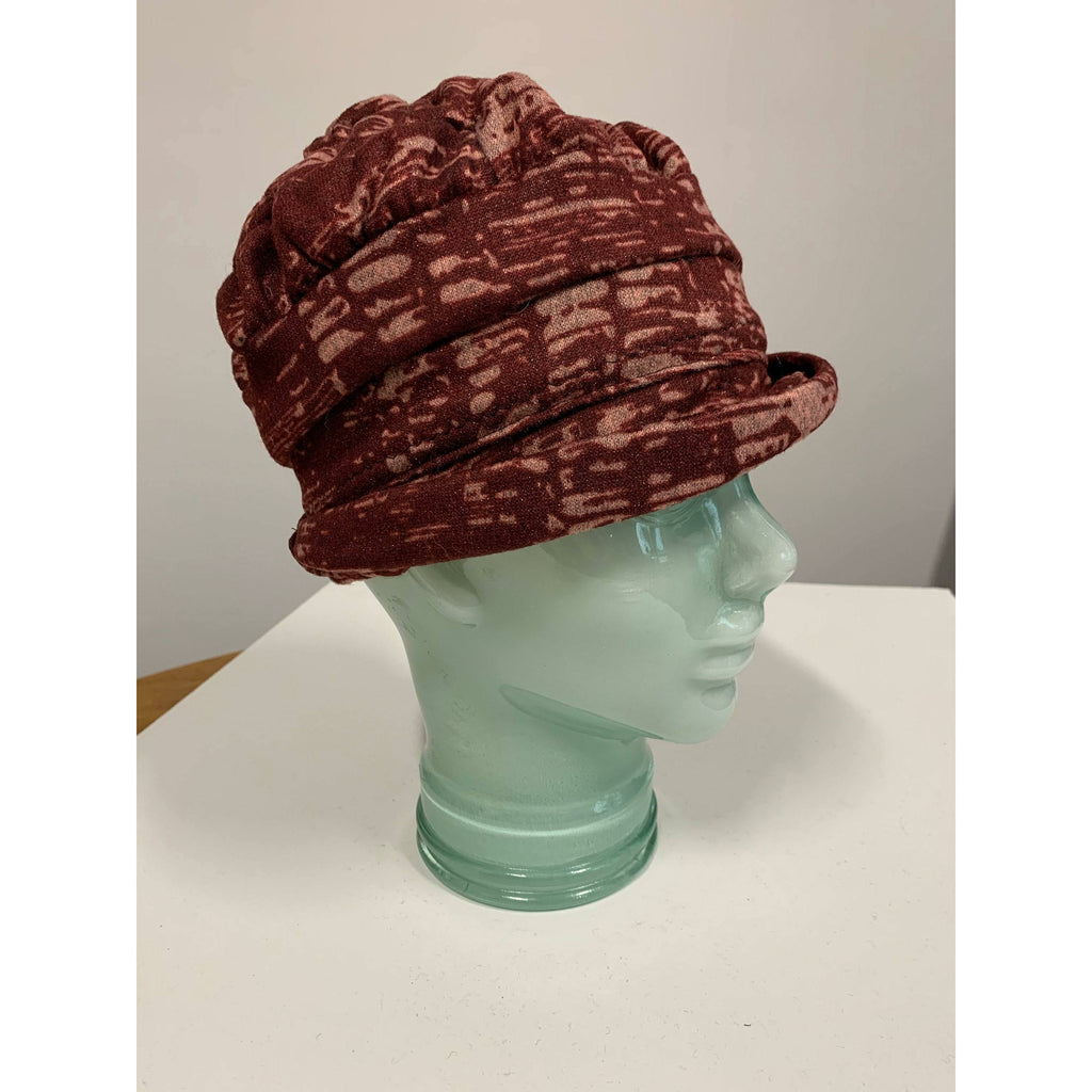 Hypo allergenic cozy soft warm free form maroon print hat. No wool. Free shipping. - Robin Boutique-Boutique    &.  Reloved Fabrics