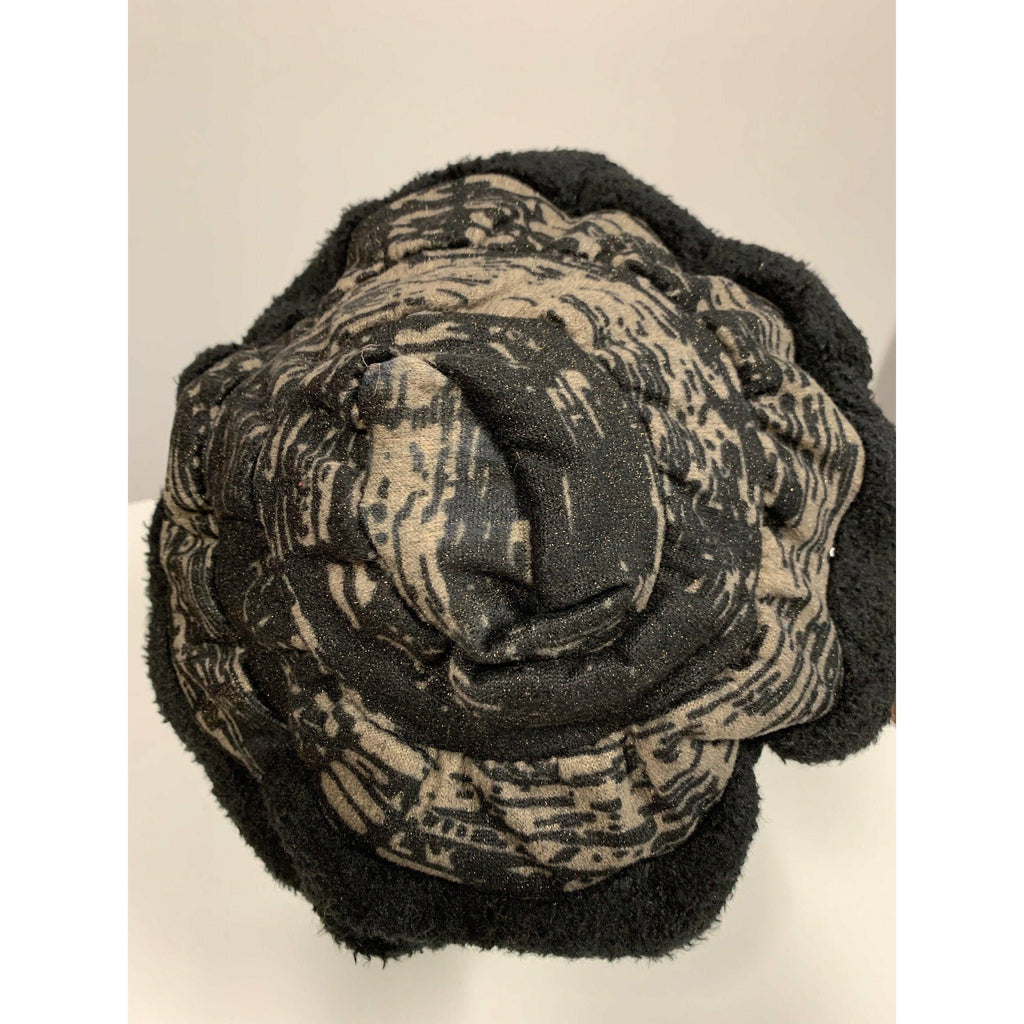 Vegan cozy soft warm free-formed black fleece and print fabric hat. - Robin Boutique-Boutique 