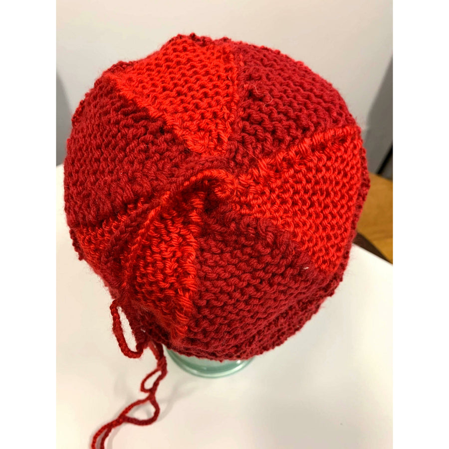 Hand knit red slouchie hat with many textures and fun tail. Vegan = no wool. Freee shipping - Robin Boutique-Boutique    &.  Reloved Fabrics