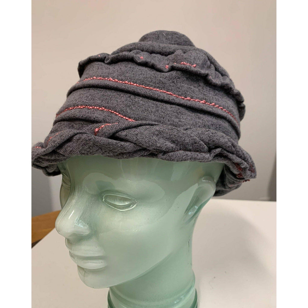 Vegan hypo allergenic cozy soft warm free form gray and pink trimmed hat. Free Shipping - Robin Boutique-Boutique 